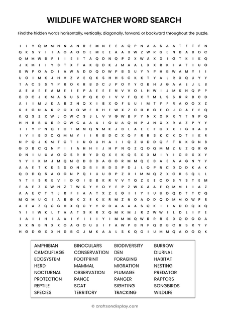Wildlife Watcher&rsquo;s Checklist free word search puzzle printable PDF