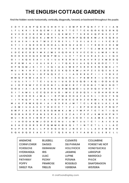 The English Cottage Garden word search puzzle