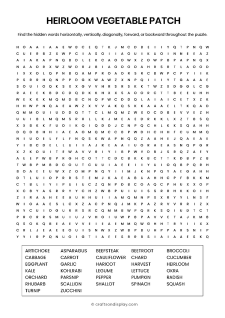 Heirloom Vegetable Patch word search free printable