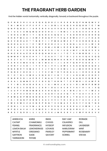 The Fragrant Herb Garden word search puzzle printable