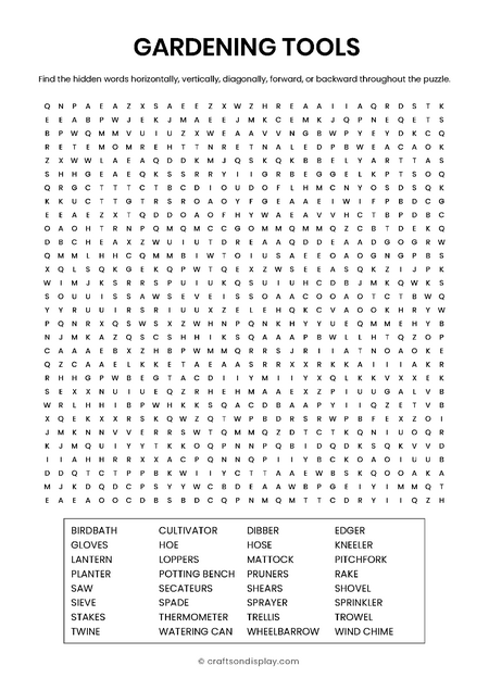 gardening tools word search printable free