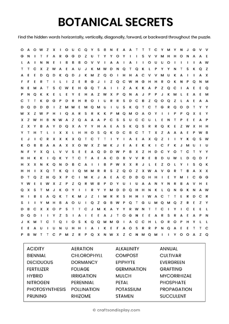 Botanical Secrets & Soil Science word search printable