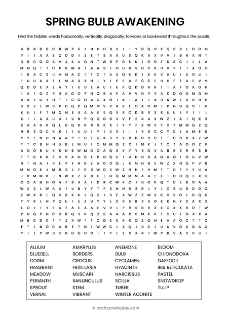 Spring Bulb Awakening word search puzzle free