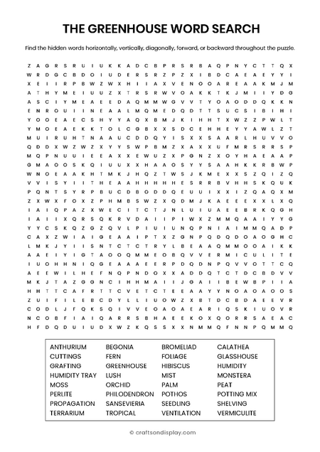 The Greenhouse & Conservatory word search puzzle free