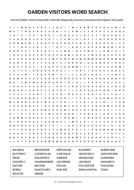 Beneficial Friends & Garden Visitors free word search puzzle printable pdf