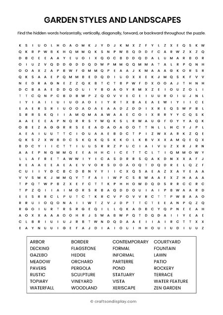 Garden Styles & Landscapes word search puzzle free
