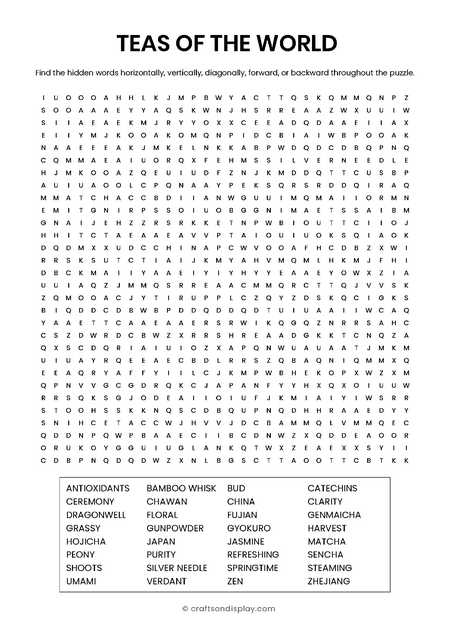 tea of the world free word search puzzle printable