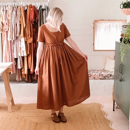 How to sew a drawstring midi dress - DIY cottagecore square neck dress tutorial