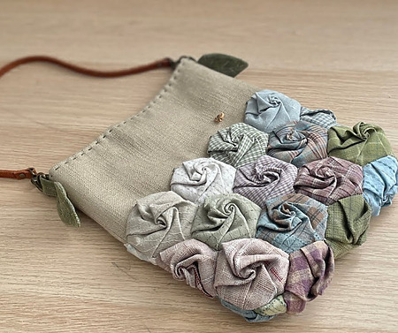 How to sew a 3d fabric rose hexagon bag - DIY fabric rose bag tutorial with leaf handles