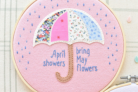 DIY Felt Umbrella Embroidery Hoop: A Spring Scrap-Buster Tutorial - Free April Showers Embroidery Pattern: Scrappy Felt Umbrella Art