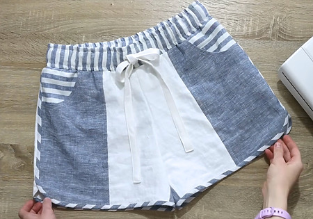 DIY shorts made from linen fabric scraps