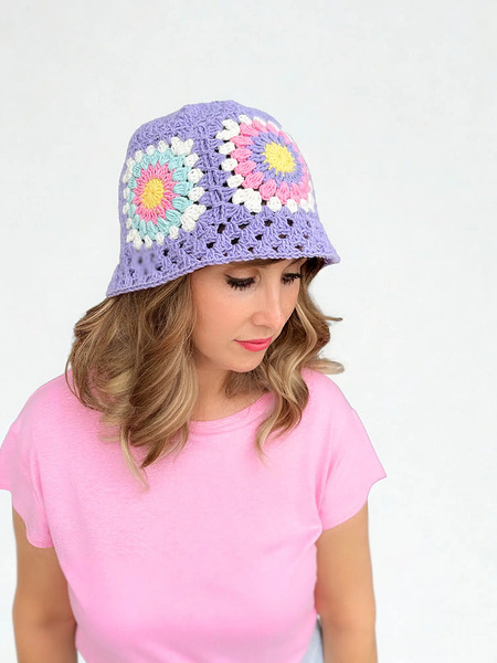 Free sunny stitches crochet bucket hat pattern - How to crochet a sunburst granny square bucket hat
