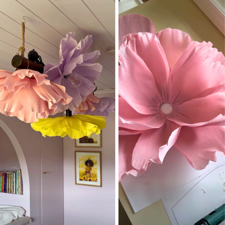 How to make giant crepe paper flower pendants - DIY giant crepe paper flower lamp shades tutorial