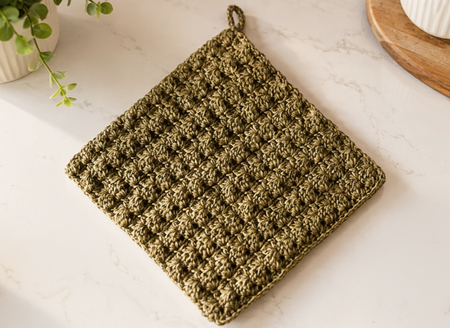 Free textured farmhouse crochet trivet pattern - How to crochet an easy thick cotton trivet