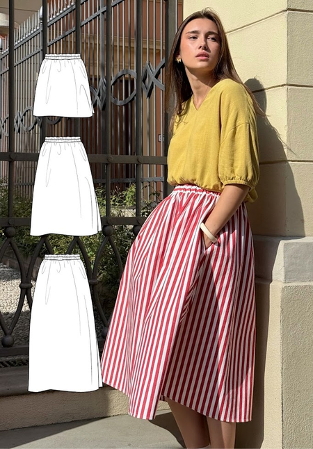 Free Glynne skirt sewing pattern - How to sew a beginner elastic waist skirt