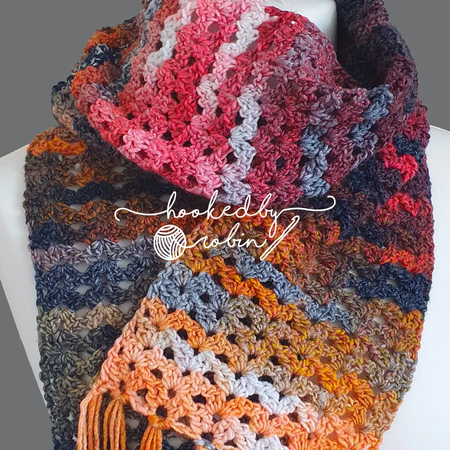 Free Iris stitch crochet scarf pattern - Easy DIY lacy fringed winter scarf by Hooked by Robin