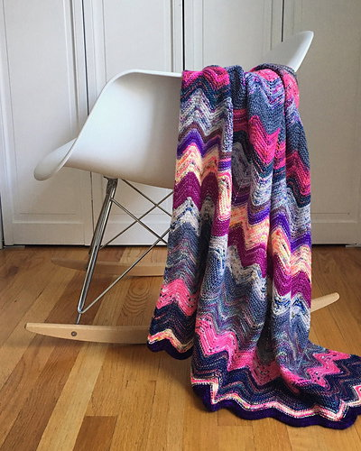 Free chevron scrap yarn blanket knitting pattern - Easy DIY scrap yarn blanket with i-cord edges by Webster Street Knittery