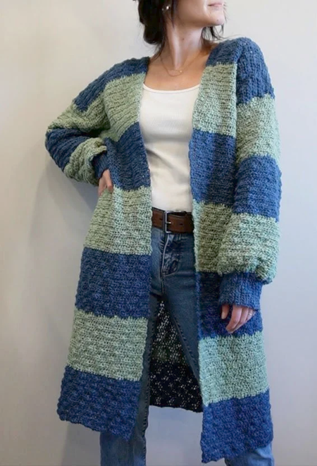 Free easy striped crochet cardigan pattern - Relaxed DIY knee length crochet cardigan by Megmade with Love
