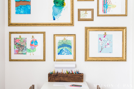 Free kids art gallery wall tutorial - How to make a clip frame display for children's artwork