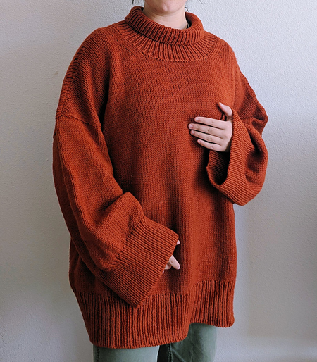 Free Hannah's Babaa Dupe sweater knitting pattern - How to knit an oversized funnel neck sweater